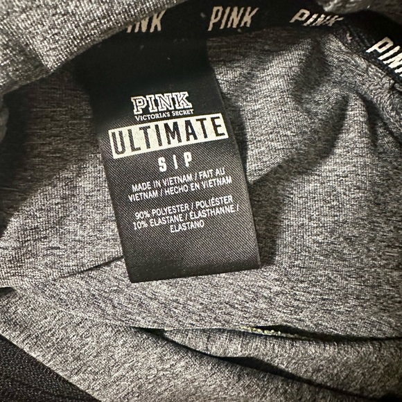 PINK Victoria Secret S Ultimate Hoodie Gray Neon Thumb Hole Pocket - Picture 4 of 4